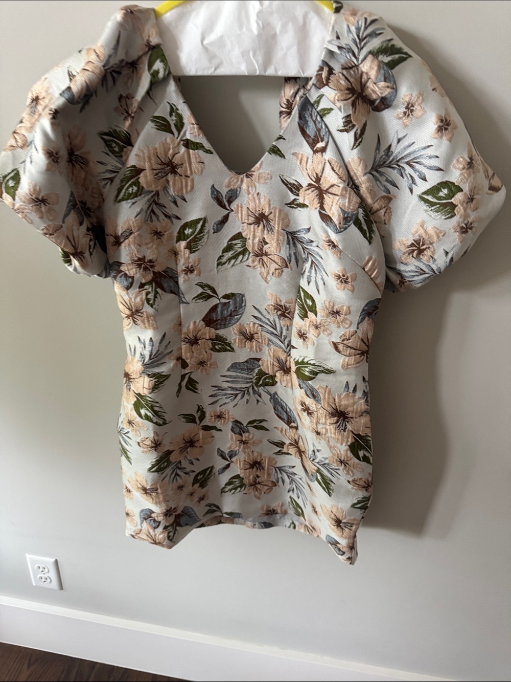 Avantlook Floral Mini Dress in Cream, Tan & Green